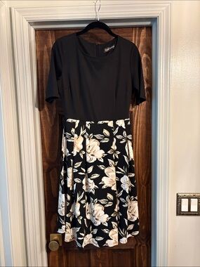 Black and Cream Floral Fit & Flare Dress